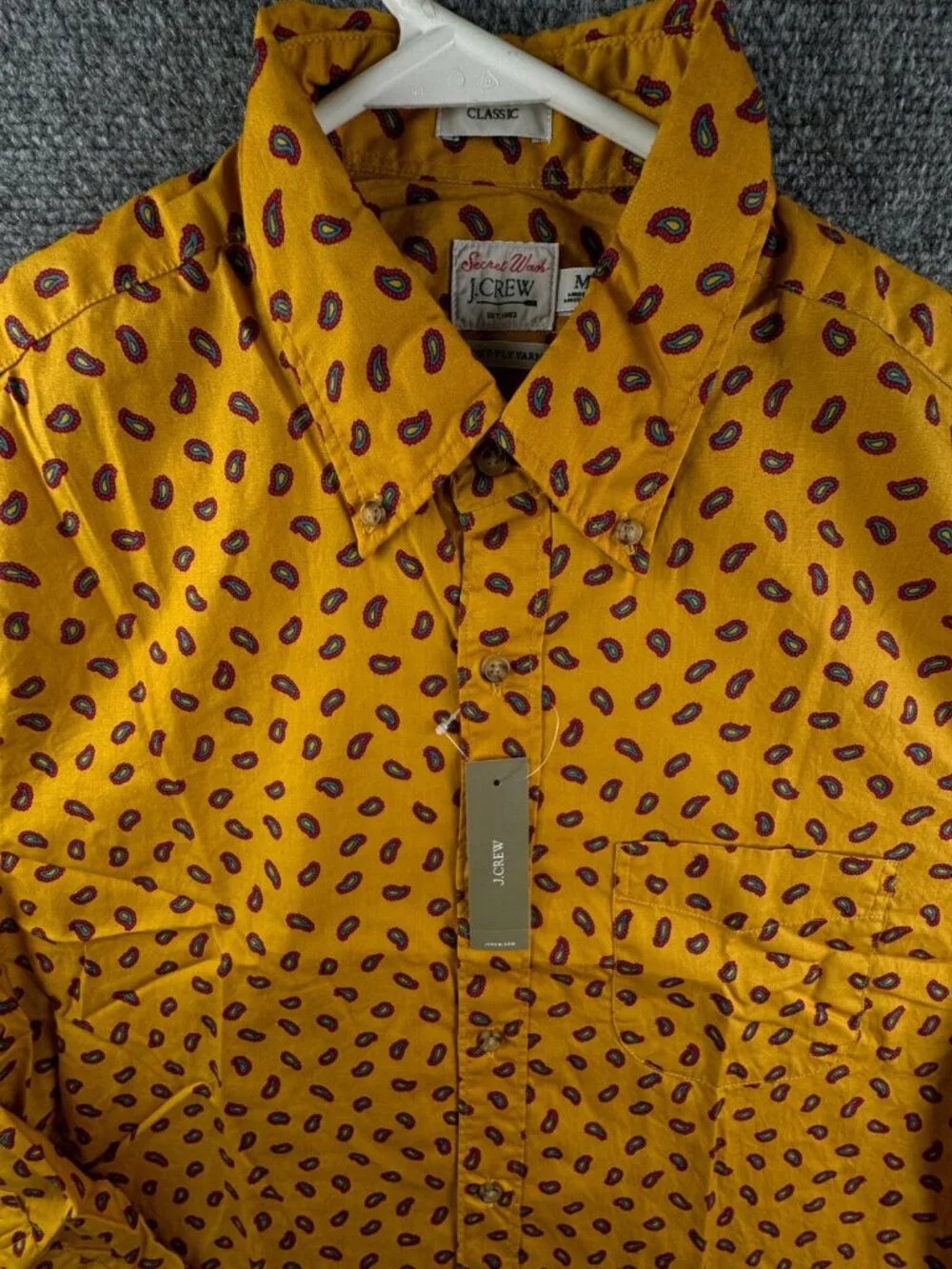 NWT J. Crew Men Yellow Red Paisley Long Sleeve Button Up Shirt Medium Classic